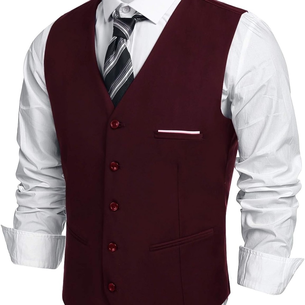 Men's Business Suit Vest Slim Fit Dress Vest Wedding Waistcoat wine red/burgundy
